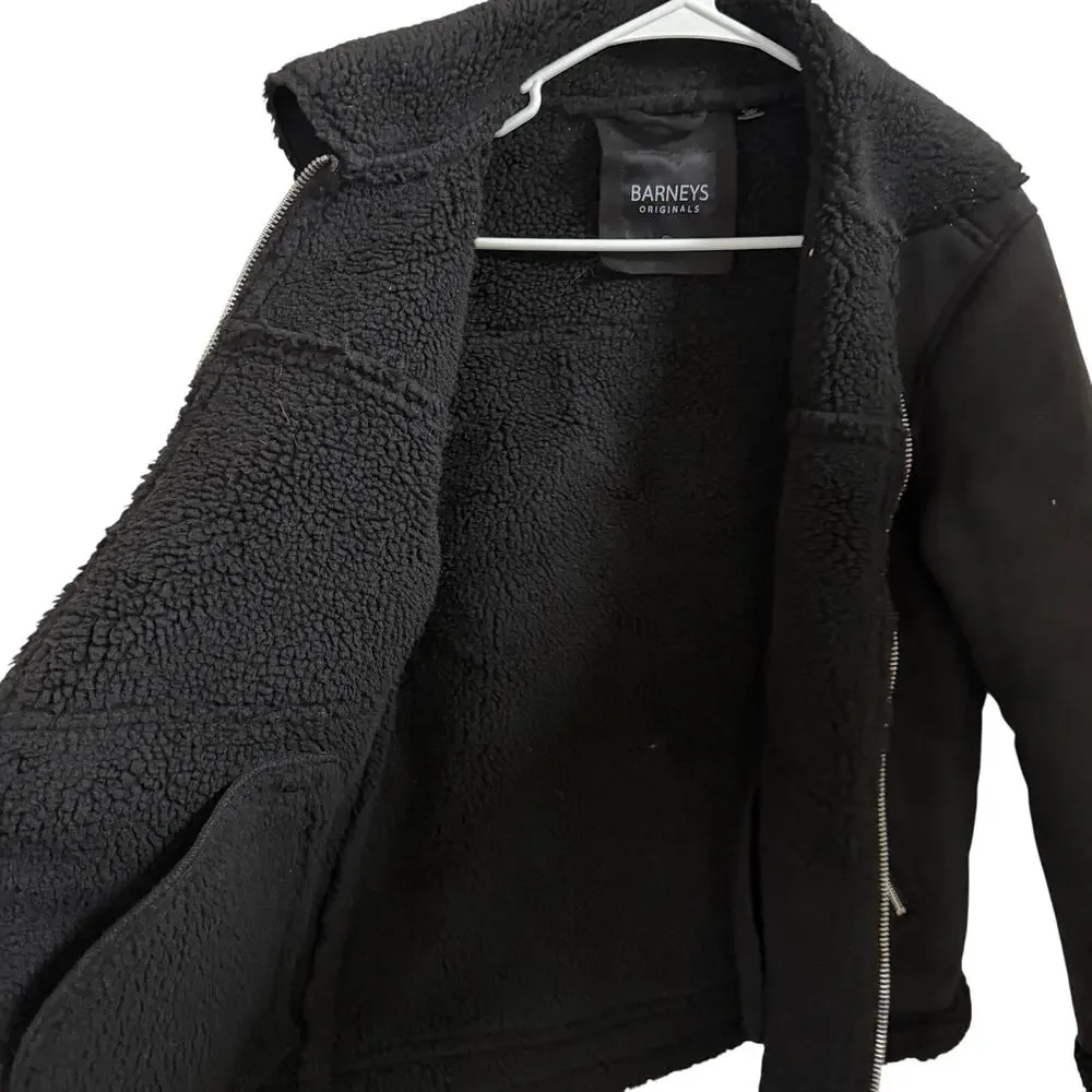 Barneys Original blk faux suede borg Lined Aviator Jacket sherpa-lined bkr sz S - Picture 10 of 13